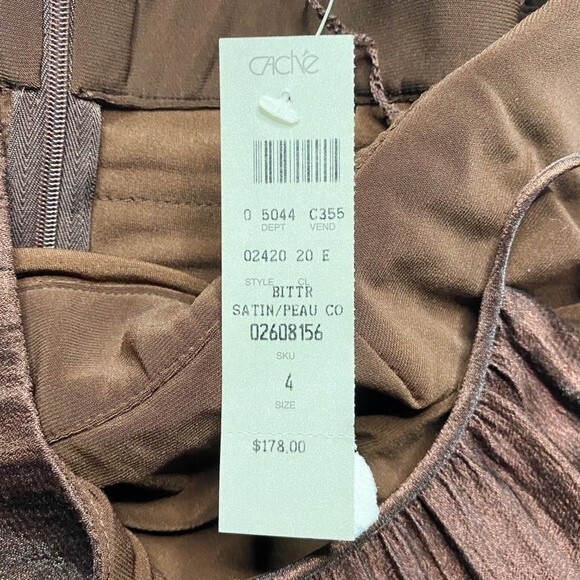 Caché Brown Ruffle Layered Tiered Jewel Beaded Cocktail Party Dress Satin Size 4 - Picture 7 of 11